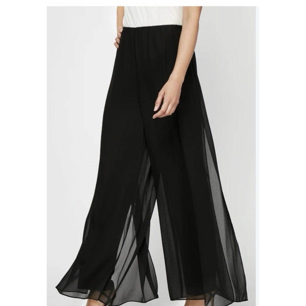 Alex Evenings Women's M Chiffon Overlay Flowy Pants Black NEW 29.75" Inseam